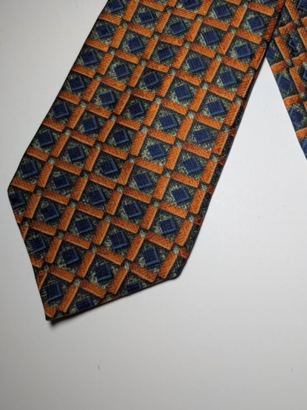 Kolte Italy Silk Geometric Necktie Orange Blue Kinked As Is